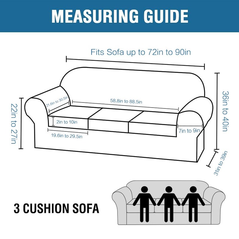 H.VERSAILTEX Modern Velvet Plush 4 Piece High Stretch Sofa Slipcover Sofa Cover Furniture Protector Form Fit Luxury Thick Velvet Sofa Cover for 3 Cushion Couch Width Up to 90 Inch (Sofa,Stone Blue) - Image 2
